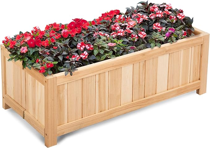 COSTWAY Wooden Planter Garden Bed Folding Planter Box with Drainage Holes for Vegetables Herbs Fruits &amp Flowers Outdoor Indoor Raised Planting Bed for Patio Backyard Lawn 27.5L x 12W x 10