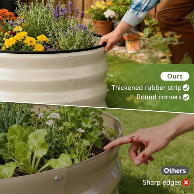 COMHOMA 3 Pack Round Raised Garden Bed 2x2x1ftGalvanized Metal Planter Box Kit for Outdoor GardeningVegetable Flower Herb Growing Beds with Gloves ToolsWhite