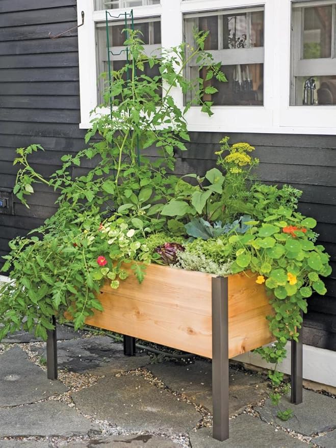 Gardener's Supply Company Raised Garden Bed Elevated Cedar Planter Box | 2' x 4' Heavy Duty Standing Garden Planters for Outdoor Plant Vegetables &amp Flower Gardening Perfect for Patio Lawn &amp B