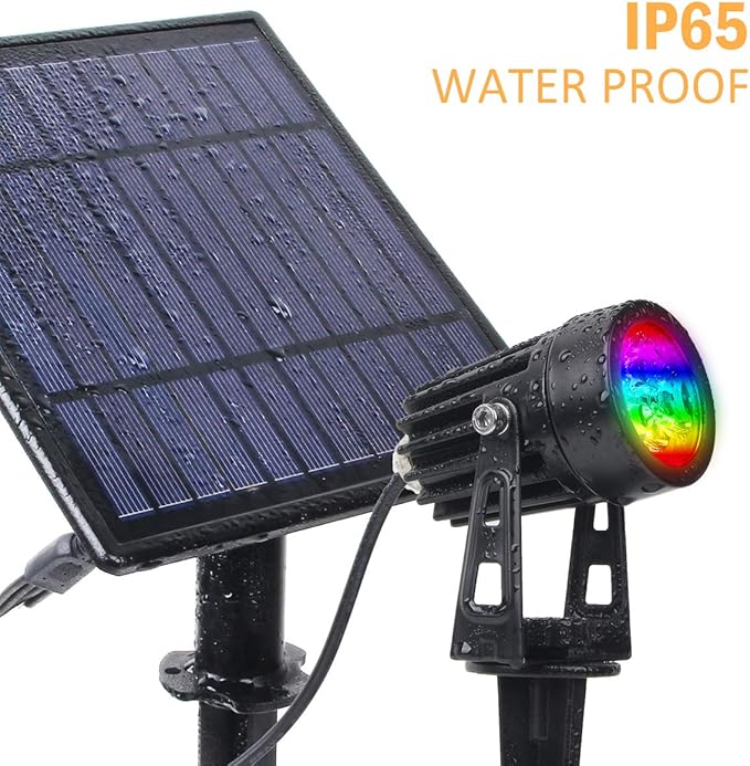 T-SUNUS 3W Solar Spotlights IP65 Waterproof Outdoor Solar Lights Landscape Lighting Wall Light Auto On/Off with 4 RGB Spot Lamp for TreePatio Yard Garden