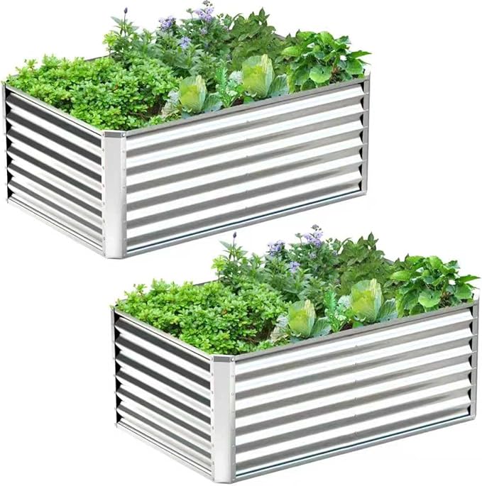 2PCS 4x2x2FT Galvanized Raised Garden BedGalvanized Planter Boxes Outdoor Large Metal Raised Garden Beds for Vegetables-Silver