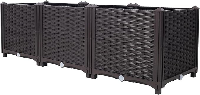 Donext Brown Modern Planter Box OutdoorsExtra Deep Raised Garden Bed Balcony Planters with Drainage Layer Outdoor Flower Vegetable Pot(47.2 L X 15.7 D X 14.7 H)