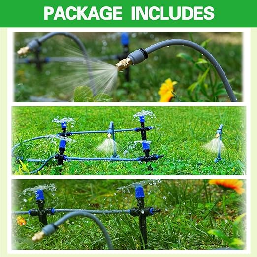 98 FT Irrigation System Kit. with 360°Fan-Shaped and Atomizing NozzleCan Be Quickly Installed and Disassembled for Garden Plant Flowerpots and Courtyard Watering Systems.
