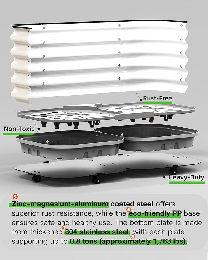 DaisyVibe Mobile Outdoor Planter Box with Wheels 20.9 Inch Tall Heavy-Duty 1000 lbs Capacity Anti-Rust Steel Construction Rolling Garden Bed for Vegetables Herbs Patio Balcony (Lvory)