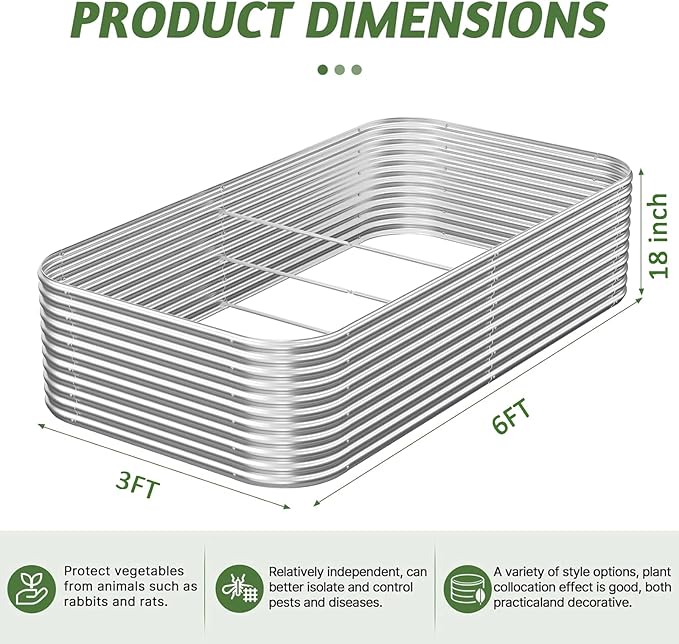 2 Pack Tall 6x3FT Corrugated Galvanized Steel Raised Garden Bed Outdoor Metal Above Ground Garden Bed for Vegetables and Flowers Raised Beds for Gardening-6x3x1.5FT