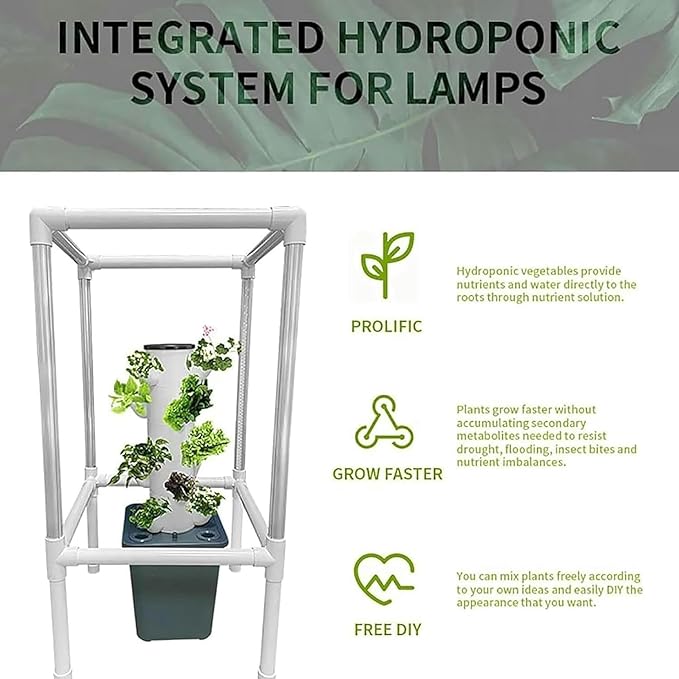 Hydroponics Growing System 25 Pods Hydroponics Tower with LED Grow Light Vertical Garden Planter Plant Germination Kit Aeroponics Growing Kit with Hydrating Pump Adapter