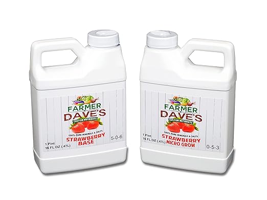 Hydroponic Nutrients - Farmer Dave's Custom Nutrients for Strawberries - 2-Part Base and Grow Liquid Growing System - Highly Concentrated Formula - Great for use in Soil Gardens Too