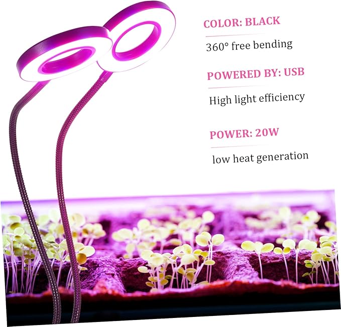 Adjustable LED Plant Light for Indoor Use Dual-Head Clip-On Grow Lamp Timer 5V Energy-Efficient Grow Light for Greenhouse and Succulent Plants