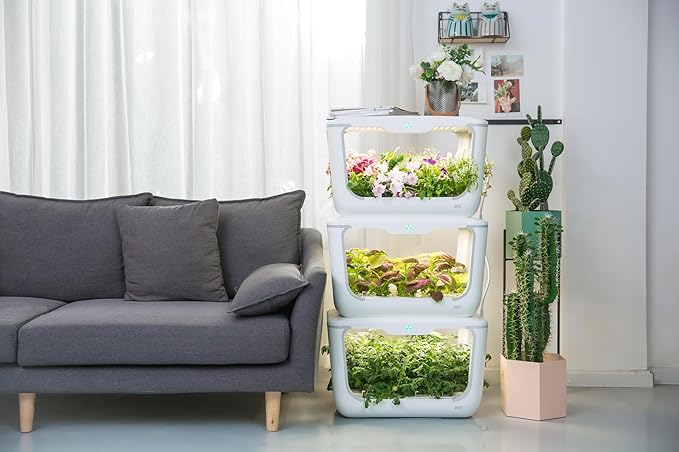 Home Grow Box Indoor Herb Garden Growing Kit with Hydroponics System 45W Grow Light 8L Water Tank and Remote Monitoring