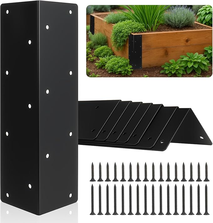 8 Pcs Raised Garden Bed Corner Brackets for 12-24 Wood Planter Box 11 x 3 x 3 Rust-Resistant Metal Corner Brackets with Screws for Flower Beds Vegetable Gardens Furniture Sand Box