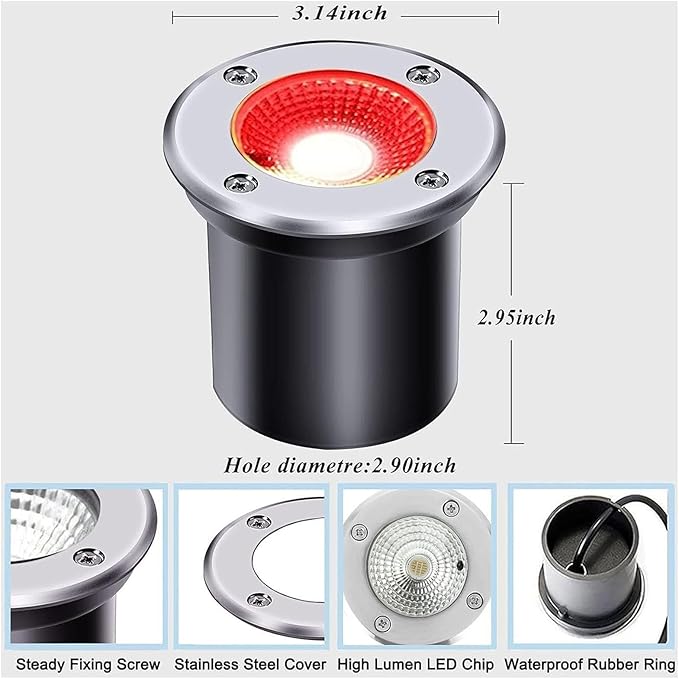 4 Pack Ground LED Landscape Lights LED Beam Spotlight 5W Low Voltage 12V/24V Recessed Outdoor Lighting IP67 Waterproof Stainless Steel Spotlight for Driveway Patio and Steps(5W(24V))