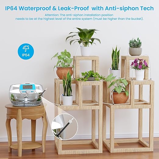 Sainlogic Automatic Plant Waterer for 15 Potted Plants Smart Self Watering System with Humidity Monitor DisplayDeep Root Irrigation IP64 Programmable Timer for Vacation Travel Indoor Garden