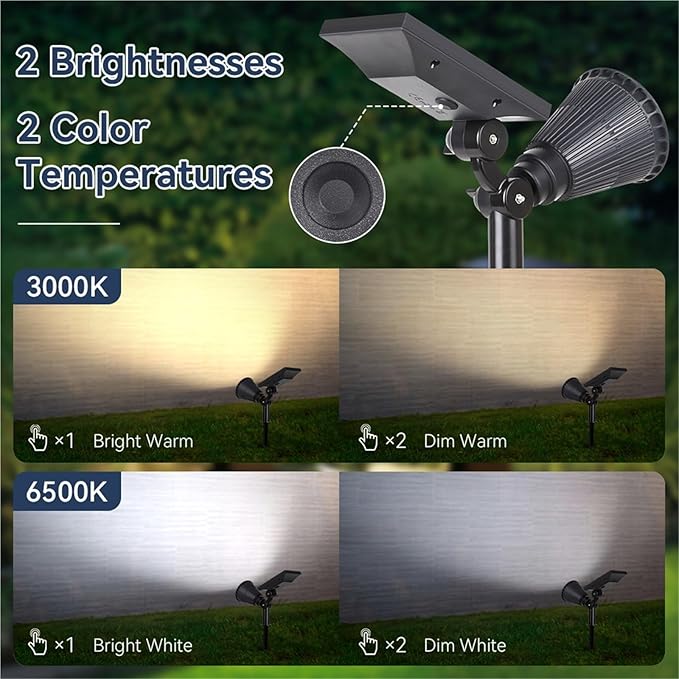 Outdoor Solar Spotlights with Spike for Garden Path Lighting(Cool White Light2 PCS)