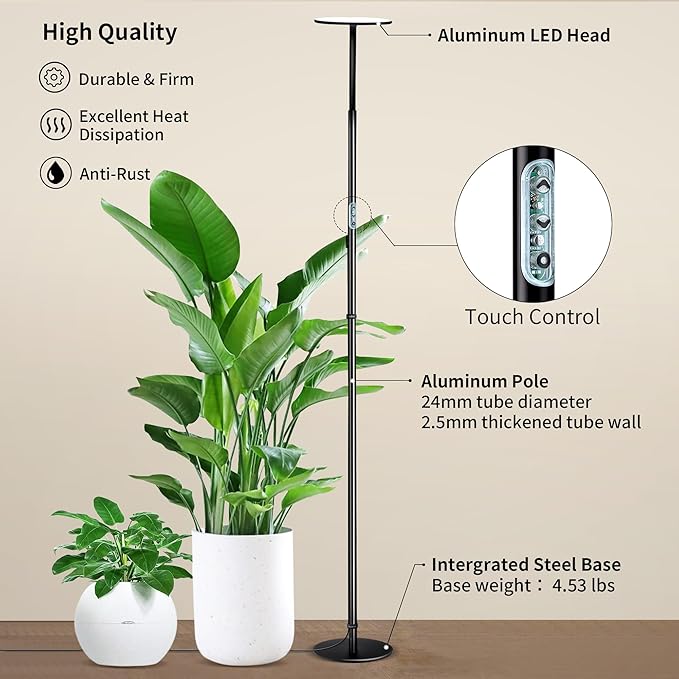 chiphy Grow Lights 60W Full Spectrum Tall Plant Light for Indoor Plants 10 Dimmable Brightness Height Adjustable Ideal for Large Tall Plants