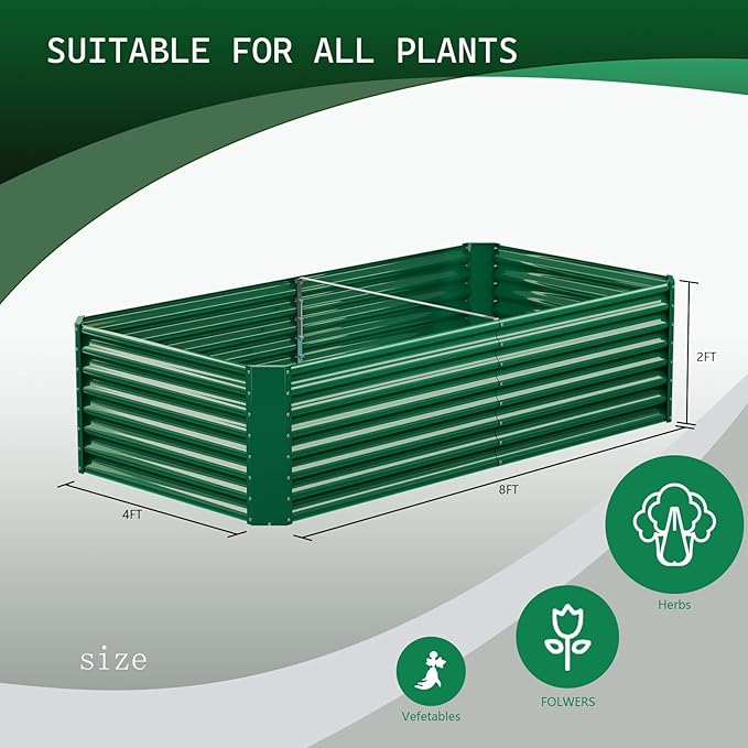 FRIZIONE 8FT(L)×4FT(W)×2FT(H) Raised Garden Bed Outdoor for Flower Garden Planter Box for Vegetable Raised Garden Beds for Herb Succulent Dark Green