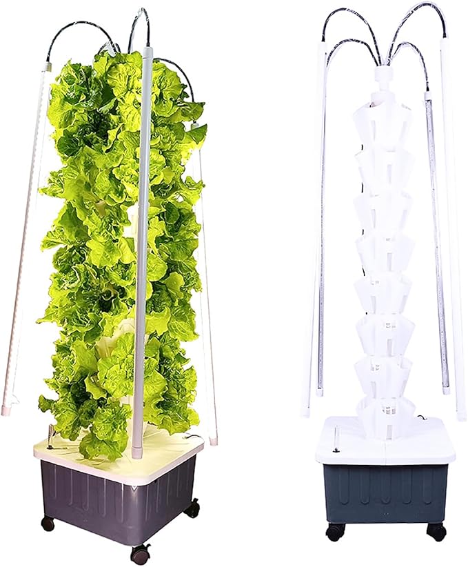 Hydroponics Tower Indoor Growing System 40-Plant with Plant Fill Light Movable Water Tank Vegetable Plant Hydroponic Germination Kit for Gardening Lover