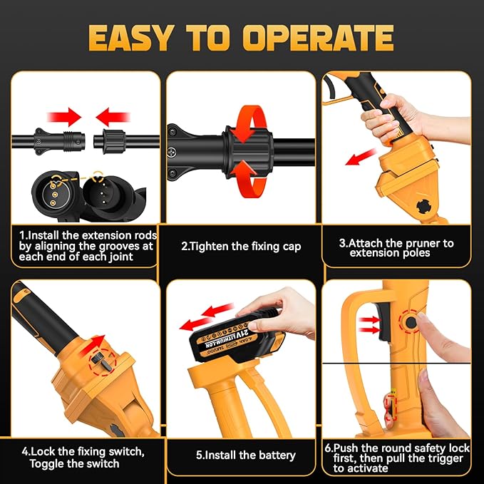 2-in-1 Pole Pruning Shears Cordless 1.6 Cutting Diameter Electric Pruning Shears with Extension Pole 21V 2×4.0Ah Battery Powered Pruner 13.7FT Reach Power Pole Pruner for Tree Trimming