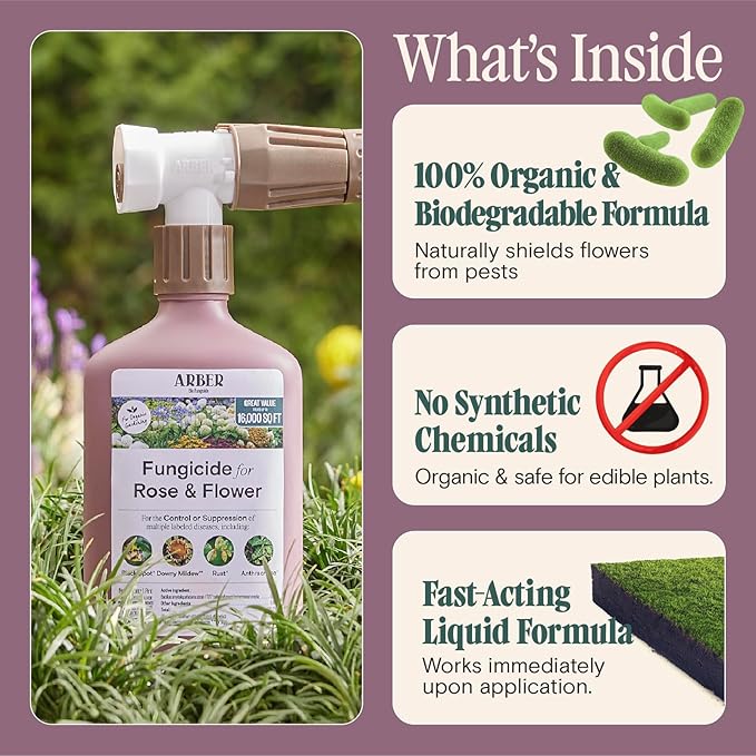 Organic Fungicide—Roses &amp Flowers 16oz Ready-to-Spray | Stops Powdery Mildew Black Spot Rust Blight | Bacillus amyloliquefaciens F727 | Pet-Safe Pollinator-Friendly Garden Disease Control