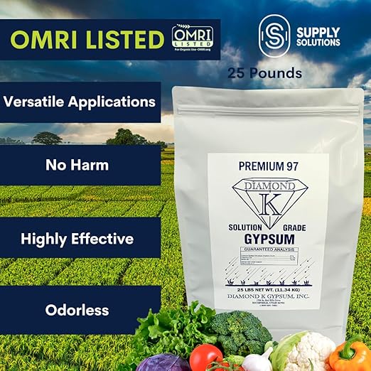 Supply Solutions Gypsum Powder - Purest and Soluble Houseplant Food Fertilizer for Indoor Plants Outdoor Lawn Vegetables - Indoor Plant Nutrients Improve Plant Growth (25 Pounds)