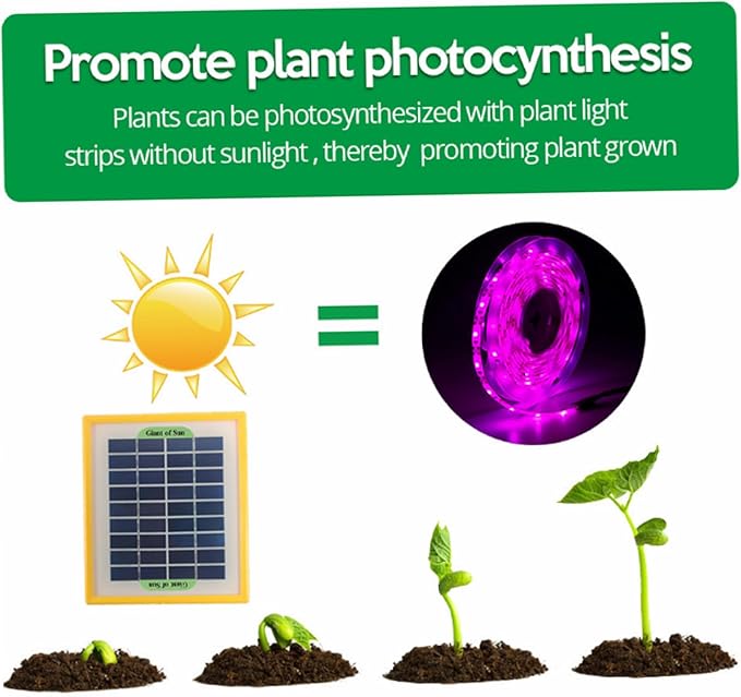 Solar Powered Grow Lights 16.4ft Plants Light Strip with Solar Panel Full Spectrum Fast Heat Dissipation Heat Lamp for Outdoor Indoor Garden Greenhouse