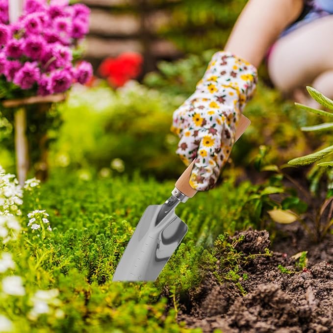 COHEALI 4pcs Garden Tool Set with Wooden Handles – Wide Shovel Pointed Shovel 3-Prong Rake and 3-Prong Hoe – Stainless Steel Hand Tools for Planting and Outdoor Gardening