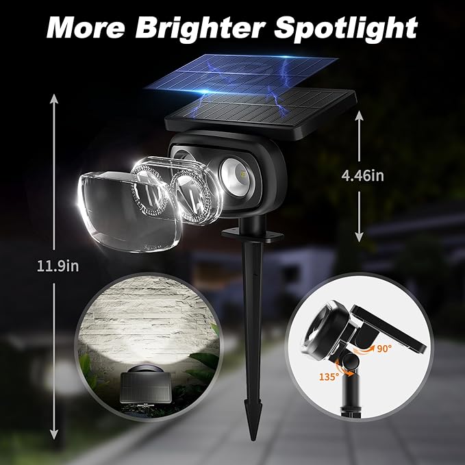 Solar Spot Lights Outdoor Waterproof IP68 1000LM Super Bright LED Landscape Lighting with 9 Colors 3 Brightness Fixable Colors for Yard Pathway Garden House Lawn (2 Pack)