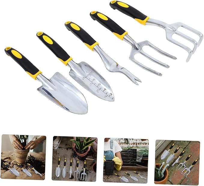 Mikikit 1set Multi-use Garden Tool Set Gardening Shovel Trowel Hand Fork and Rake for Efficient Planting and Soil Cultivation Lightweight and Portable