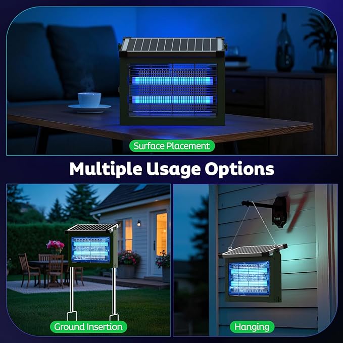 Solar Bug Zapper Outdoor Mosquito Zapper Waterproof Electric Fly Zapper Rechargeable Mosquito Killer Lamp with 10W Solar Panel 4500V Cordless Fly Trap for Backyard Patio Garden RV Camping