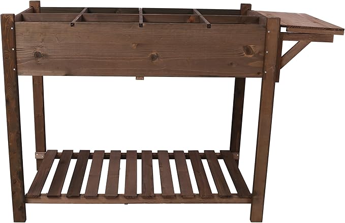 8 Pockets Horticulture Raised Garden Bed Elevatedood Planter Box Standith Foldable Side Table and Storage Shelf for HerbVegetablesFlowersDark Brown Color