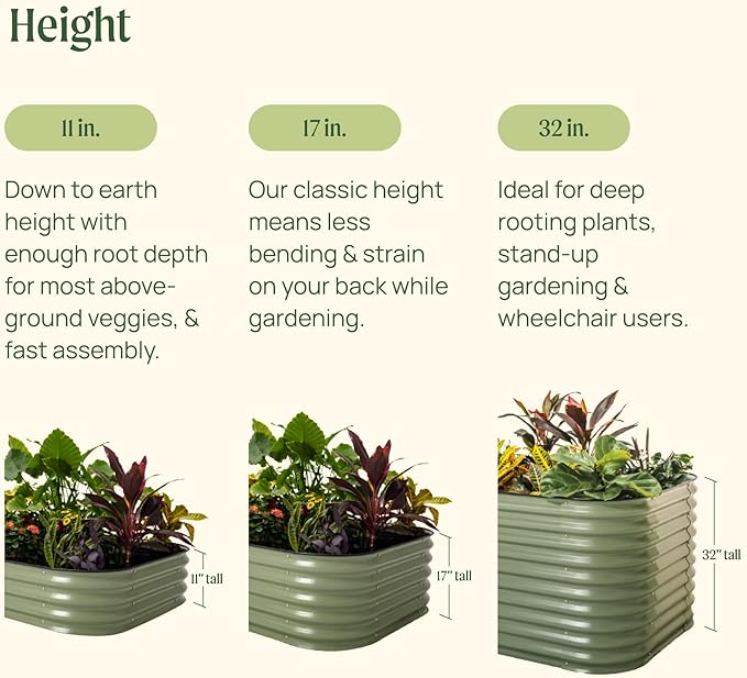Vego garden 17 Tall 42 Round Raised Garden Bed Metal Raised Bed Planter Box for Vegetables Flowers Patio Olive Green