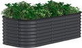 6ftx3ftx2ft Raised Garden Bed Outdoor for Vegetables 9-in-1 Galvanized Metal Planter Box with 2 Aluminum Support Rods 24''H Modular Garden Bed Kit Oval for Herbs and Flowers Gray