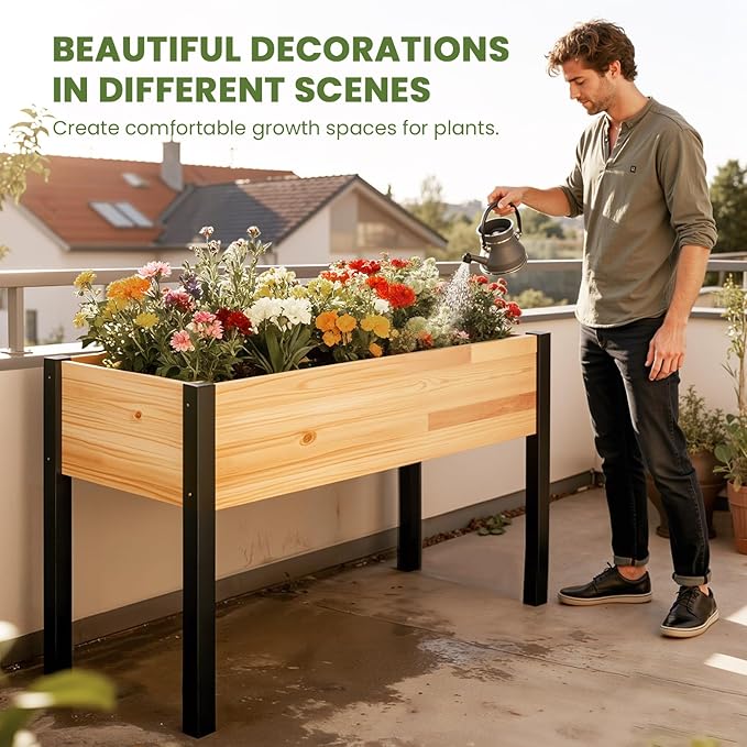 SUNYRISY Wooden Raised Garden Bed Outdoor with Metal Legs for Gardening 45.6 L x 23.6 W x 31.5 H Elevated Planter Garden Box Raised Bed for Vegetable Flower Herb