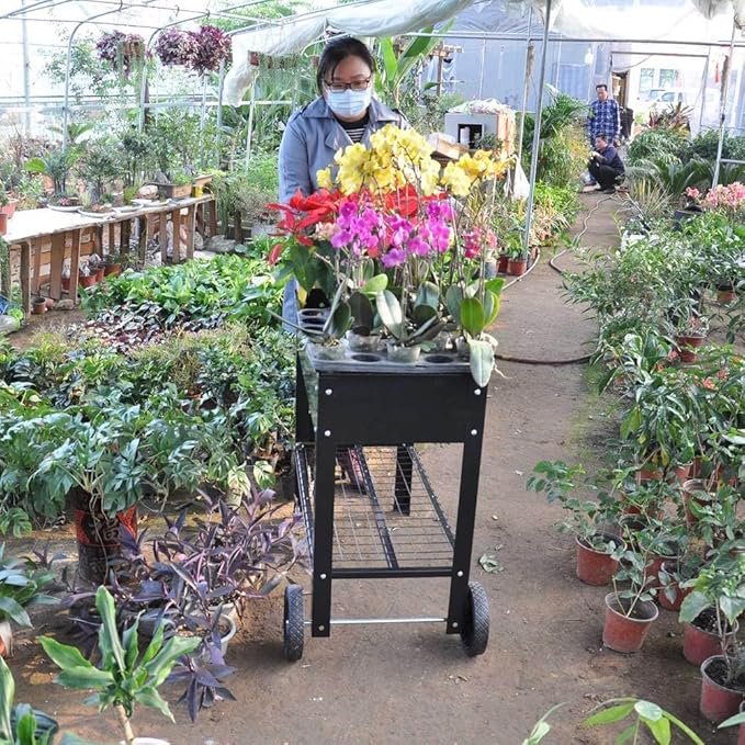 Mobile Metal Raised Garden Bed Cart with Wheels Elevated Planter Box for Vegetables Herbs Flowers Indoor &amp Outdoor Patio Balcony Backyard Ergonomic Waist-High Design Black