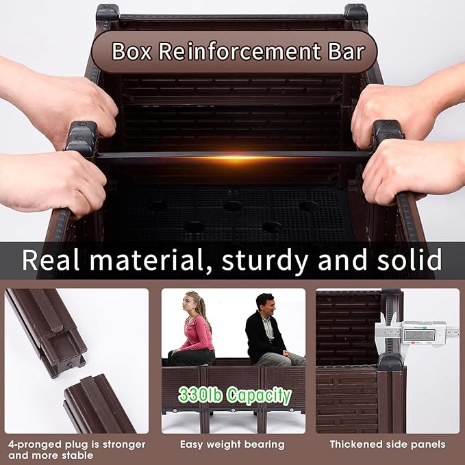 Raised Garden Beds Outdoor Polypropylene Elevated Planter Boxes Outdoor for Vegetables Flowers Herbs Garden Box with Drain Outlet Heat and Frost Resistance Planters 300lb Capacity (46X15X20in)