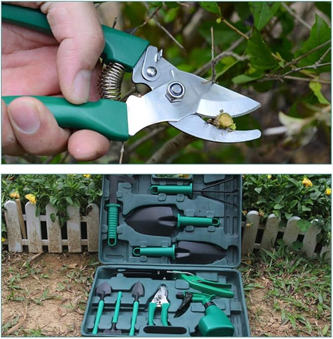 Garden Tool Set 10 Pcs Stainless Steel Garden Tool Kit with Organizer Case - Heavy Duty Gardening Set Including Pruning Rakes Shovels Sprayers Weeding Scissors Potted Plant Props and More
