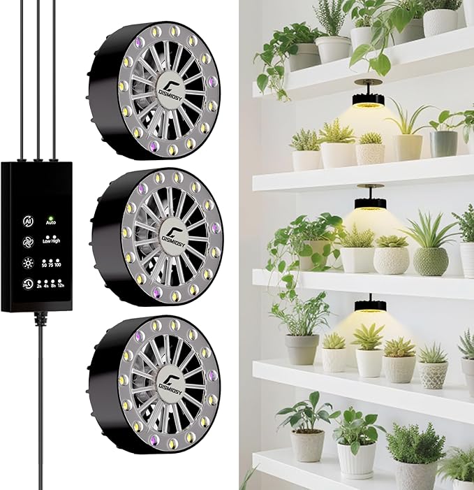 LED Grow Light for Indoor Plant4300k 40wFull Spectrum Plant Light for Indoor GrowingGrow Lights for Seed Starting with Fan3 Levels Dimmable and Auto On Off 2 4 8 12 Hrs Timerfor Succulents3 Pcs