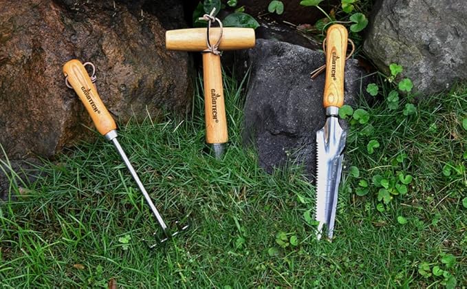 Gardtech Garden Tool Set Made by Real Ash Wood Handle and Thicken Stainless Steel- 3 Pcs Including Garden Hand Trowel Transplant Cultivator-Gardening Gifts for Gardener