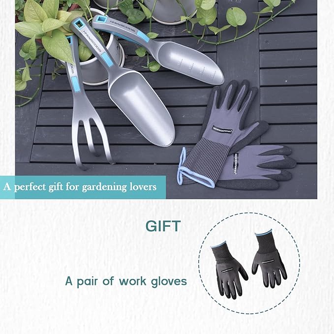 Garden Tool Set Die-cast Aluminum Gardening Hand Tools Tools 3 Piece by GOODSMANN Includes Hand Trowel Transplant Trowel Silver &amp Blue 9149-24301-03A 0