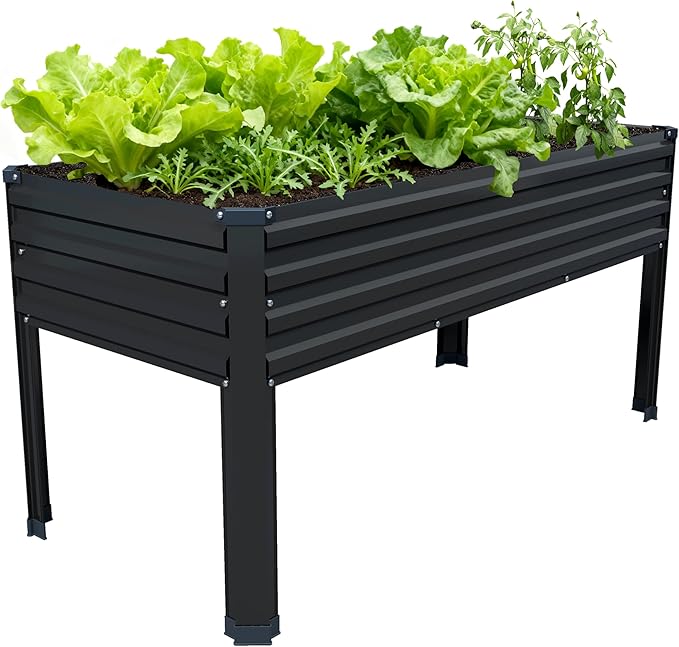 48×24×30in Galvanized Raised Garden BedMetal Elevated Planter Box with Legs for PatioBalconyBackyard300lb CapacityBlack