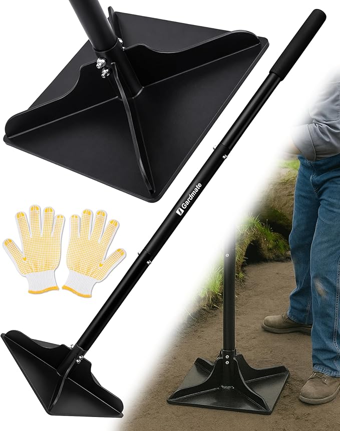 Steel Tamper Tool 8''x8'' Heavy Duty Hand Tamper for Soil Compaction 48 Adjustable Handle with Non-Slip Grip Ground Dirt Tamper for Landscaping Patio Asphalt Repair with Gloves