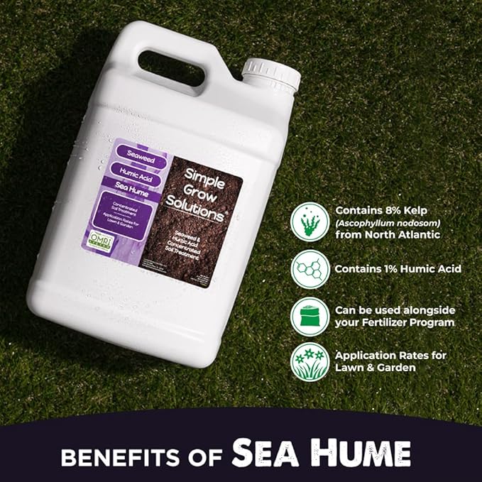 Organic Liquid Seaweed for Lawn &amp Plants - 8% Kelp Blended with Humic Acid - OMRI Organic Fertilizer Supplement Concentrated - Sea Hume- Natural Treatment for Turf Grass and Garden - Simple Lawn S