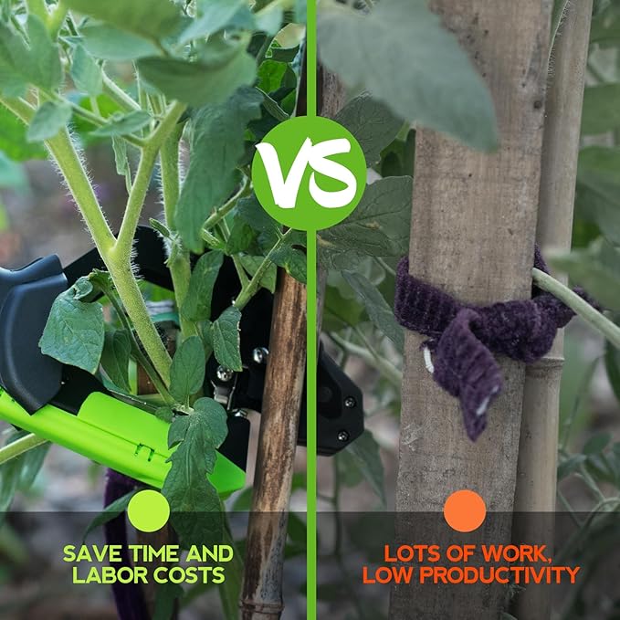 Plant Tying Machine - Lightweight Garden Plant Tie Tool Gardening Tape Gun with 23 Rolls Green Tape &amp 10000 Staples for Tomatoes Peppers Grapes Vining Vegetables