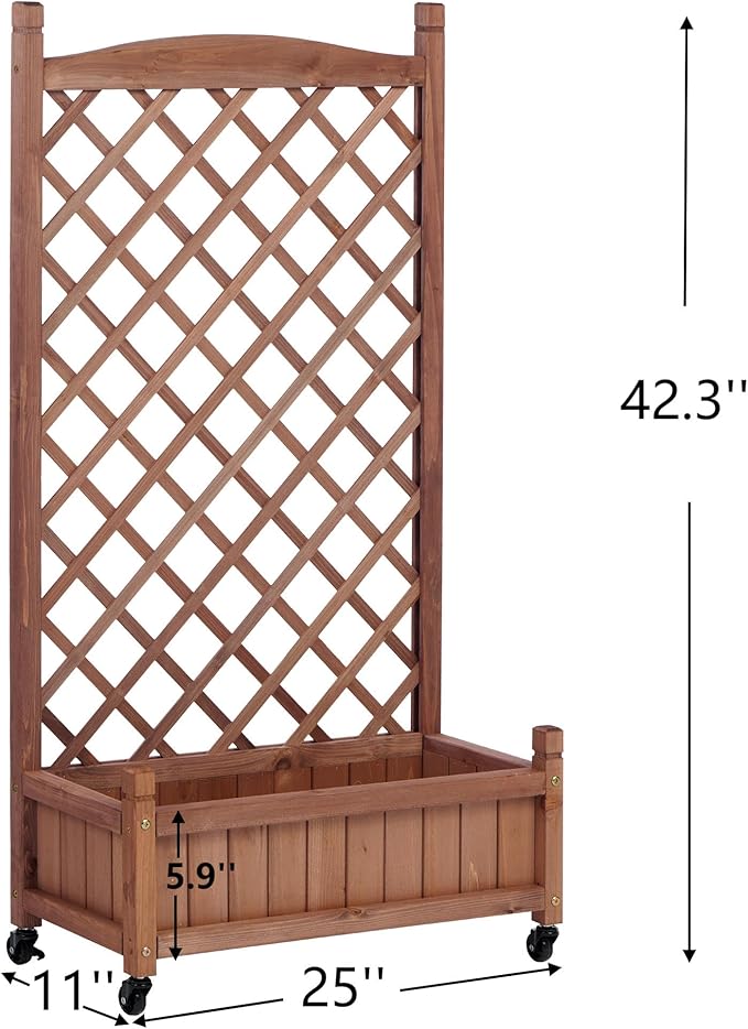 2-Pack Raised Garden Beds with Trellis | Outdoor Wooden Planter Boxes on Wheels | Climbing Plant Stand with Drainage Holes