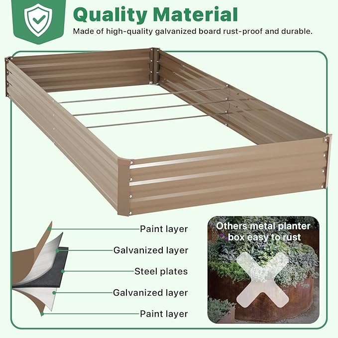 ONCEMORE Galvanized Raised Garden Bed for Vegetables Flowers Herbs Metal Raised Garden Bed Kit with 2 PCS Tomato Cage Gloves Trellis Netting Plant Labels Plant Ties Brown 6×3×1FT