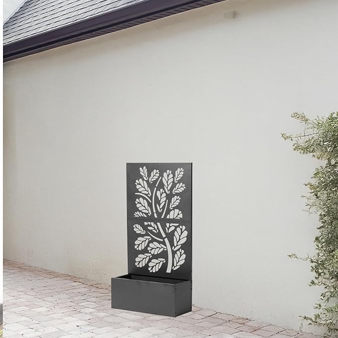 43 Inch Metal Garden Bed with TrellisIndoor Outdoor Flower BedMetal Planter BoxStanding Climbing Plants Vegetable Garden Boxwith Drainage Holesfor Patio Porch Yard Balcony Backyard (Black-A)