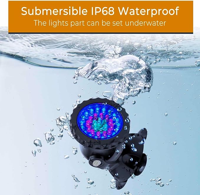 SHOYO Pond Lights Color Changing Spotlights with Timer Submersible Fountain Lights Memory Dim Adjustable IP68 Waterproof Underwater RGB for Outdoor Garden Yard Lawn Water Pond Fountain 4 in Set