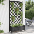 Rollable Raised Planter Box with Trellis 36 x 14 x 73.8 in Matte Black Solid Fir Wood Elevated Garden Bed on Wheels for Outdoor Patio Balcony Large Plant Container