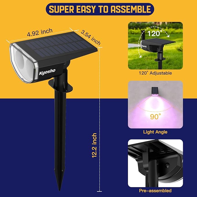Kyosho Color Changing Solar Outdoor Lights 9 Lighting Modes Halloween Christmas Lights Waterproof RGBW Multicolor Solar Spotlight for Tree Pool Garden 4 Pack