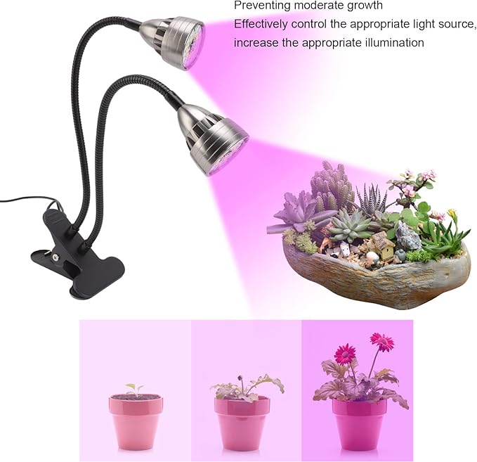 LED Plant Grow Lights Double Head Full USB Powered with Clip 5 - Level Brightness &amp 3 Modes - Flexible 360° Bend for Indoor Plant Light Grow Lights for Plants Growing Succule