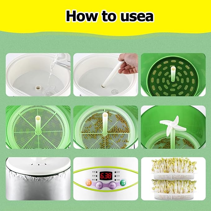 Home Smart Bean Sprout Machine Automatic Bean Sprout Machine Seed-Sprouter Kits Time and Temperature Control Water and Electricity Separation 1.8 L Wa